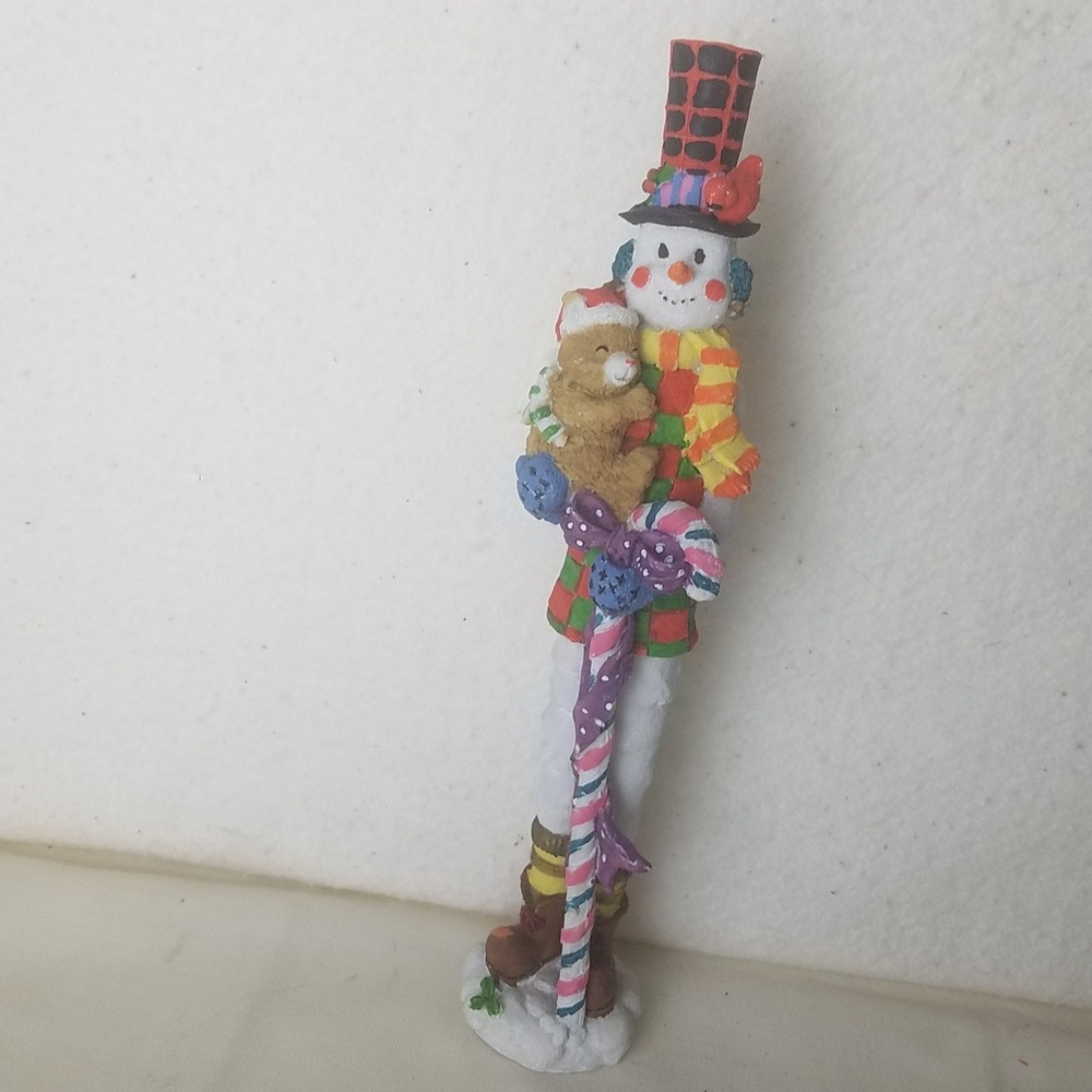 Whimsical Snowman Teddy Bear Candy Cane Christmas Figurine ZCMI Wong Vintage